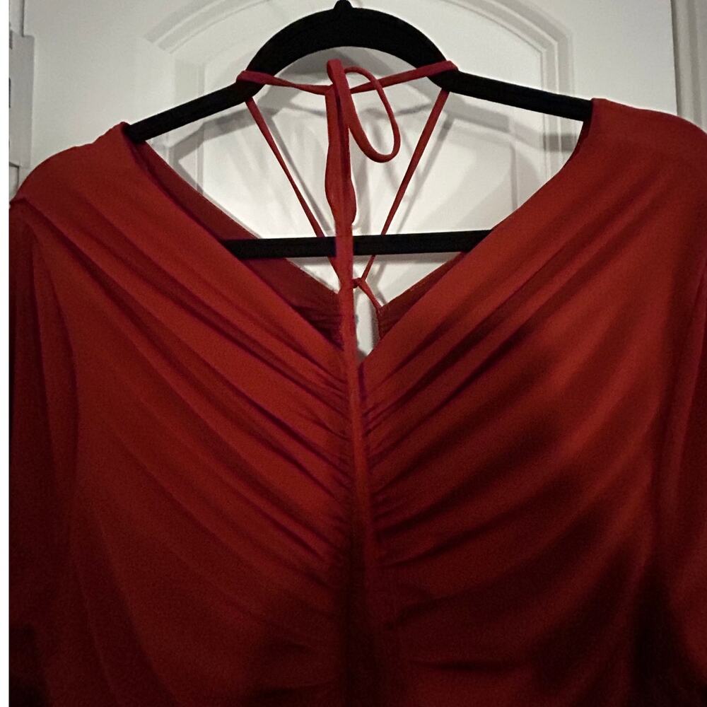 HALSTON $495 Baylee Rust Shirred Jersey Cutout Column Gown Size 12 - Picture 4 of 7